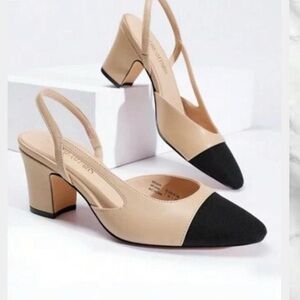 Elegant Beige and Black Slingback Heels size 8